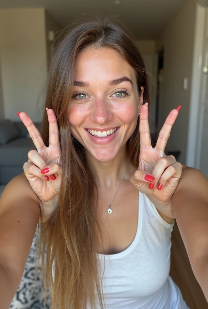 selfie making a peace sign with the right hand