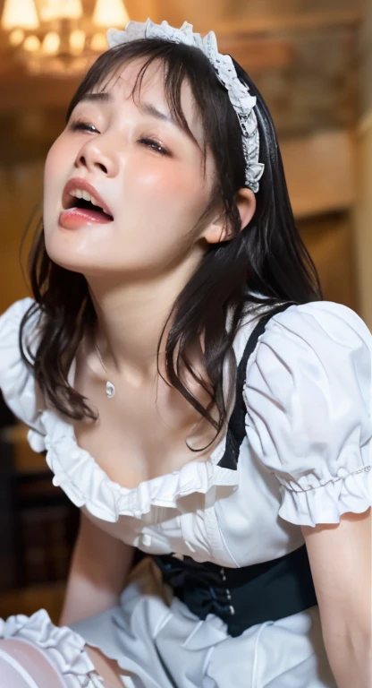 One girl, alone, Browsing Caution, (Houshou Marine), Twin tails, Hair Ribbon, Heterochromia iridis, (blush:1.2), drinking_from_condom, (used condom), Semen drops, (Cum on tongue:1.2), Sticking out tongue, from side, View your viewers, On a pirate ship
