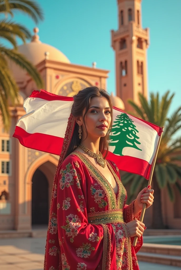 arab woman with lebanon flag