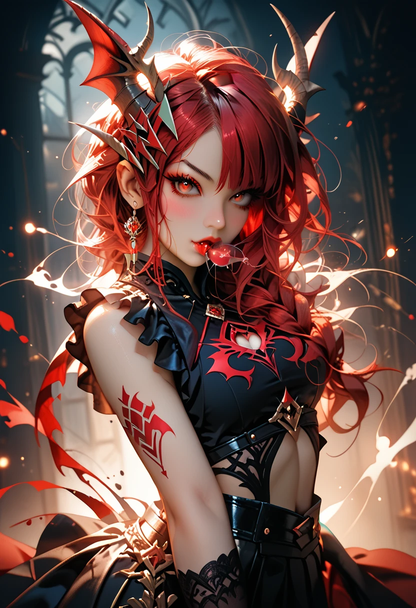 close up, beautiful young girl, red long hair, big fiery orange eyes, ulzzang, red fox in the hands, girl holding red fox, 8k, high detailed, high realism, dark fantasy art, cleavage, big breasts, looking at viewer, face portrait,