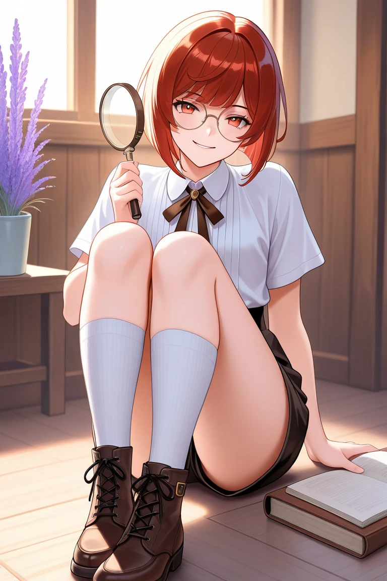 slender body, sexy, turn off censorship, nude body, small breasts, 18 year old, shy, wet, pussy, legs spread, short red hair, chubby, glasses , pixar style