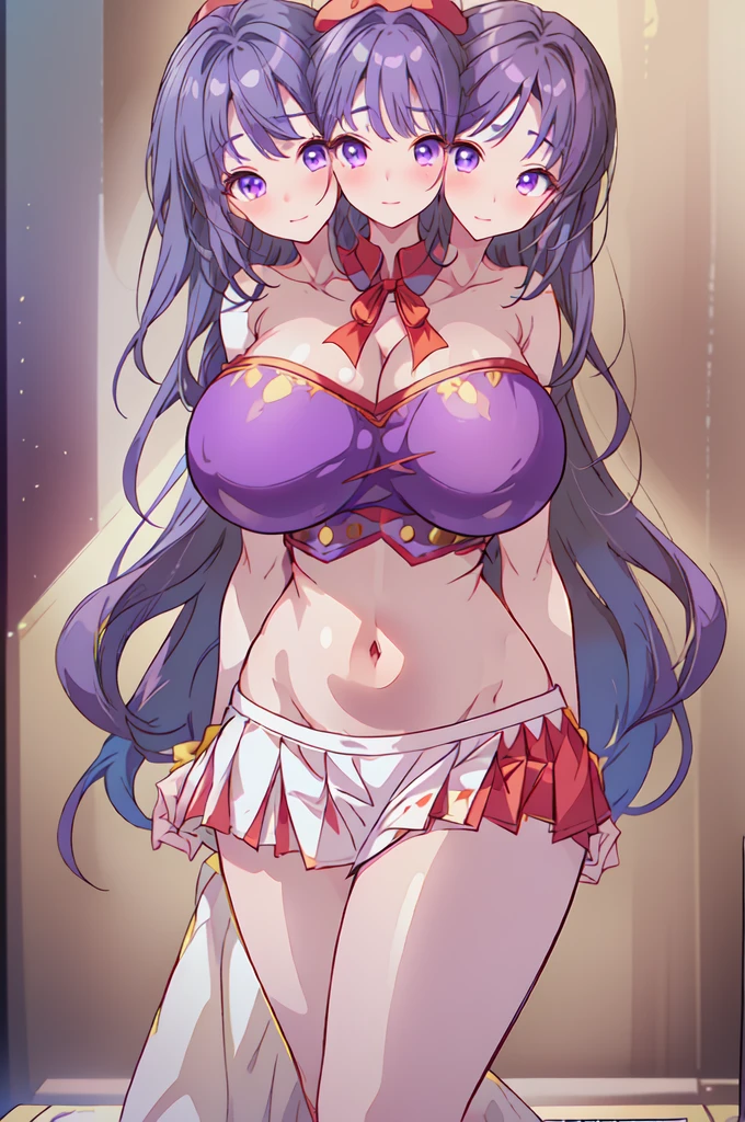 8k, High resolution, Super detailed, (masterpiece:1.4), highest quality, Symmetrical body, blush, eyelash, Cleavage, belly button, Face Focus, Wicked Smile, Grin, corruption, (O-ring), (Shiny Gossy Skin:1.2), choker, jewelry, Earrings, necklace, (Wearing heart-shaped sunglasses around his neck:1.4), (Light-coloured sunglasses:1.4)choker, cute, alone, Earrings, Long Hair, Dark purple hair, Brown eyes, glow effect, Finely grained, Grin, Big smile, Detailed face, View your viewers, Smiling at the audience, office, Are standing, Diagonal view, Big Breasts, teasing, Captivating look、Condom belt
