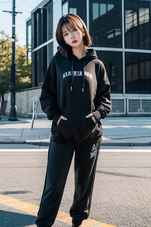 18-year-old,Korean women,((((Standing in front of the house)))),(((Dirty neon street at night))),(((Facing forward))),(((Frowning,カメラをGlaring))),(Very fine eye),((I can't see my stomach)), (((Wearing a long black down jacket,Wearing baggy pants))),(((Collapsing Building))),(((old buildings))),((photograph)),((A woman near a garbage dump)),(((Fabric Shading))), (((highest quality))), (((masterpiece))) strong girl, ((((Realistic)))), I have a card,Black Hair, chic hairstyle, ((With bangs,Straight medium bob cut, nice hair)), Light makeup,Red eyes, (((I'm not wearing lipstick))), (nice, strong), (((Strong night atmosphere))), Centered Images, Looking at the camera, Realistic Skin,Realistic texture,8k,whole body,Pale skin, (((Dirty garbage dump))),A huge amount of trash,Red iris,Expressionless,Glaring,Perfect Face,(((Big eyes))),Wide black baggy pants,Mouth closed, portrait of aespaのウィンター,She is wearing black streetwear, Woman in black streetwear, 黒いハイテクな服を着た女性のphotograph, Girl wearing black hoodie, Cyberpunk Streetwear, Cyberpunk Streetwear street fashion e-girl,