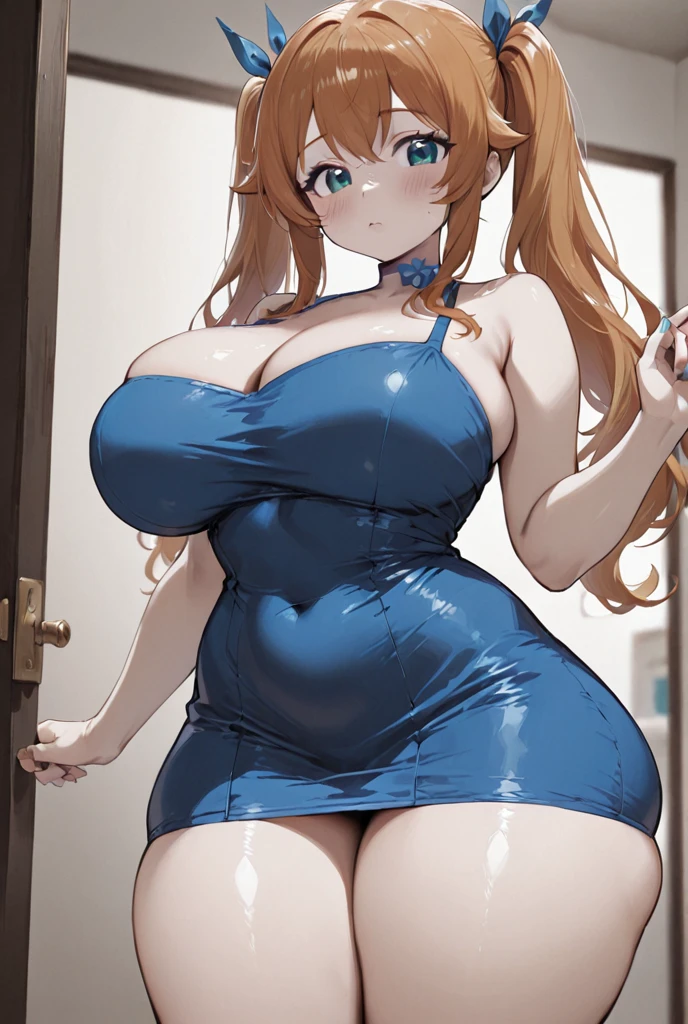 masterpiece, best quality, highres, kousaka honoka, blue eyes, naked, gigantic breasts,milfication ,mature female ,milf,big breasts,gigantic breasts,double \m/,large areolas, standing,in bar