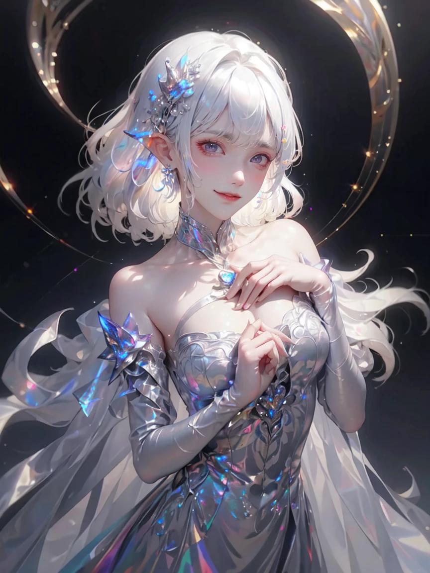 （Best quality，masterpiece：1.2），Ultra-high resolution，realistically，Front lighting，Intricate details，Exquisite details and textures，（1 Girl），solo，Upper part of the body，Red Hanfu，Petal pattern，好漂亮的big eyes，Red Dress，Beautiful face，For the audience，ribbon，gossamer，（young），Facial highlights，Detail production，Tear mole，Fair skin，Silver hair，High Ponytail，Looking at the audience，big eyes，（hollow pattern），ear nipple ring，fit，White background，The right hand，Professional lighting，Photon Mapping，Wireless City，Physically based rendering