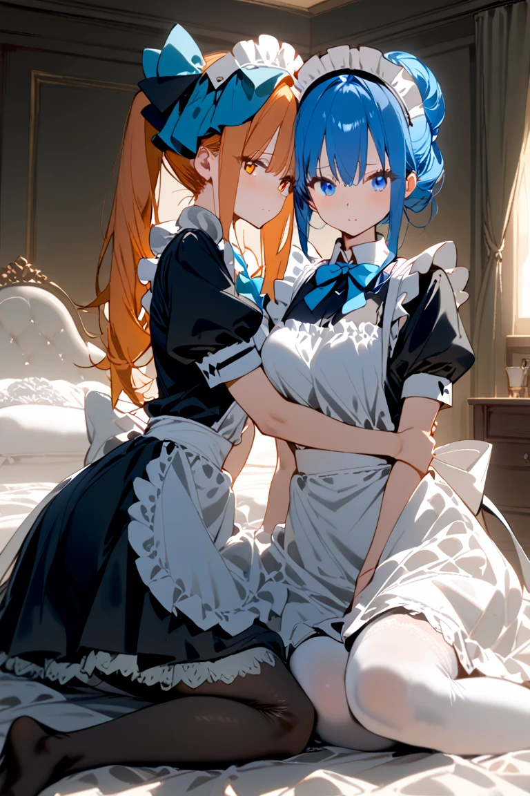 score_9, score_8_up, score_7_up, score_6_up, source_アニメ, highest quality, masterpiece, 2girl , A busty futanari female devil is having sex with a busty futanari maid in the cowgirl position