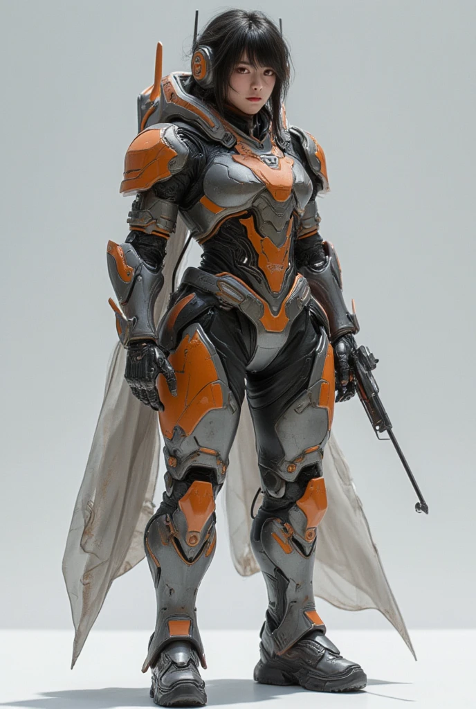 Female Marine Corps officer wearing white protector(Tall huge tit thick thight Cleopatra Kat Cobalt hair Brown eyes Black lips) A communication device like a tiara is attached to the head A black metal skeleton covers the torso of a woman wearing a white inner suit, and the oval crystal on her chest glows blue. Both shoulders are protected by armor with three plates stacked on the left and right, and metal fibers extending from the armor cover up to the elbows. Small backpack on the back The waist circumference is on the front front left and right1Each short plate is fixed as skirt armor on the back side, left and right center. Armor boots protect your legs wrapped in light-colored tights up to your thighs。(SF)