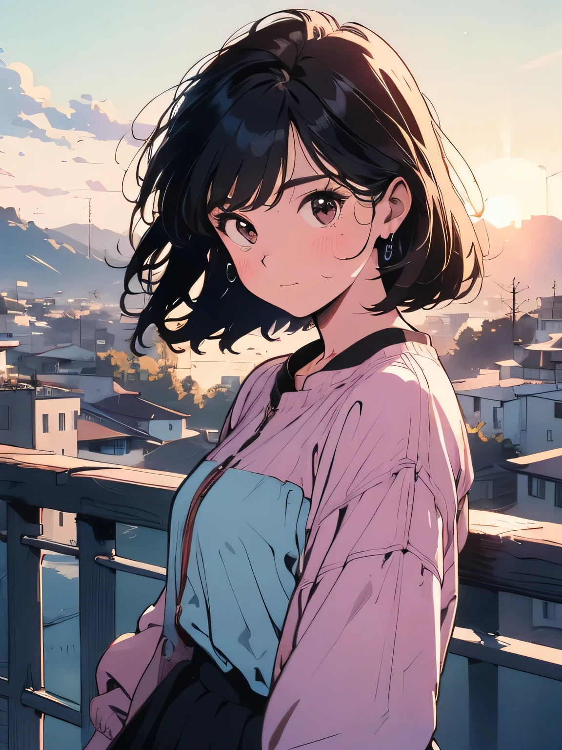 yuihirasawa, Yui Hirasawa, short hair, Brown Hair, hair ornaments, (Brown eyes:1.5),blush,smile,White oversized one-shoulder sweater,Black pleated skirt,White Pantyhose,short boots,Hair Clip,((Panties in full view))、smile、Overlooking the city from the top of the hill、Beautiful sunset、the wind is strong、whole bodyがイラストに入るように,
break otdoors, 丘
break looking at viewer, whole body、
break (masterpiece:1.2), Highest quality, High resolution, unity 8k wallpaper, (shape:0.8), (Beautiful and beautiful eyes:1.6), Highly detailed face, Perfect lighting, Extremely detailed CG, (Perfect hands, Perfect Anatomy),