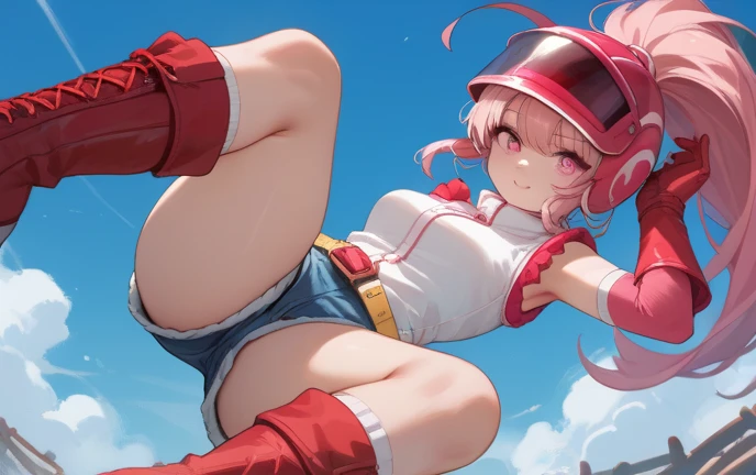 ((Highest quality)), ((masterpiece)), (detailed), Perfect Face、NSFW、、Squat、Leg spread、((M字Leg spread))、solo、From below the front、、Ahegao、Fold your arms behind your head、Panty shot