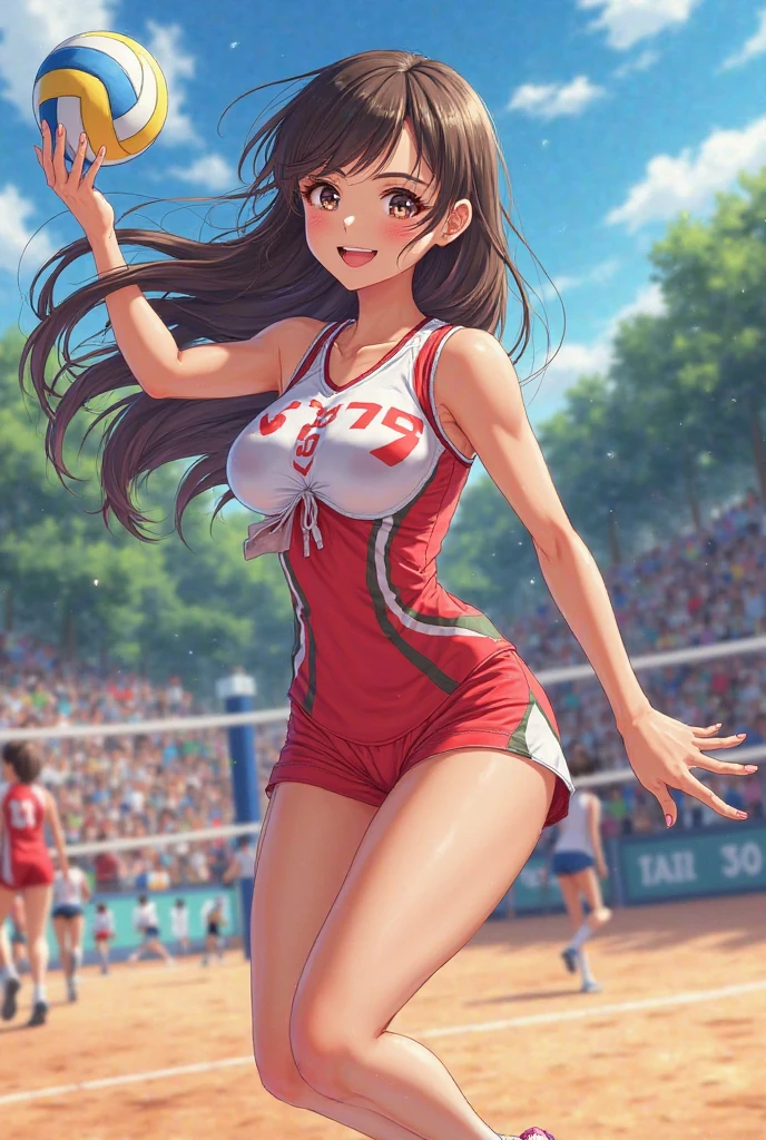 1 Beautiful ,dynamic angle,girl track and field athlete,small head,big breasts,meaty, at track and field ,(detailed beautiful face:1.4),detailed skin、backwards