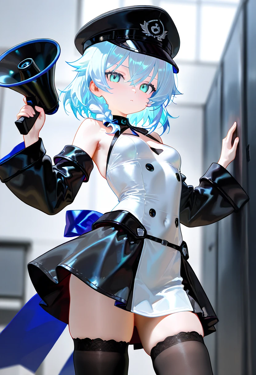 Masterpiece, best quality, 16k resolution, NVIDIA RTX Ray Tracing technology, Create a 4K resolution, ultra-realistic, and extremely detailed artwork, award winning, retina, soft light, sharp focus.(hyper-realistic:1.4) , (full body:1.5), from below

Rem from rezero, (remrin), blue hair, short hair, hair over one eye, blue eyes

white thighhighs, (stand in an open stance))、(from below:1.5), (Upskirt:1.5)

looking at viewer, strongly ashamed, embarrased, blushing, big breasts, cleavage, sexy

FULL BODY SHOT, ultra wide angle, textured skin, face detail, clean skin, perfect hands, perfect anatomy, anatomically correct