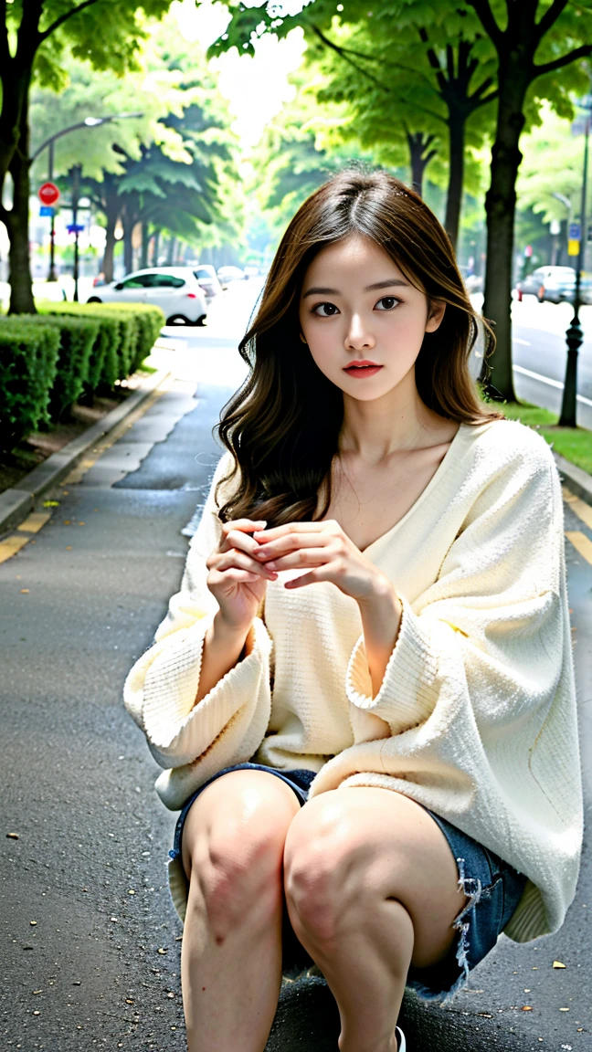 highest quality, Realistic, Super detailed, finely, High resolution, 8K Wallpaper, 1. Beautiful Women, Sharp focus, Perfect dynamic composition, Detailed and beautiful eyes, Detailed and realistic skin texture、Beautiful legs、Shopping mall、Chatting、happy expression、Casual clothing
