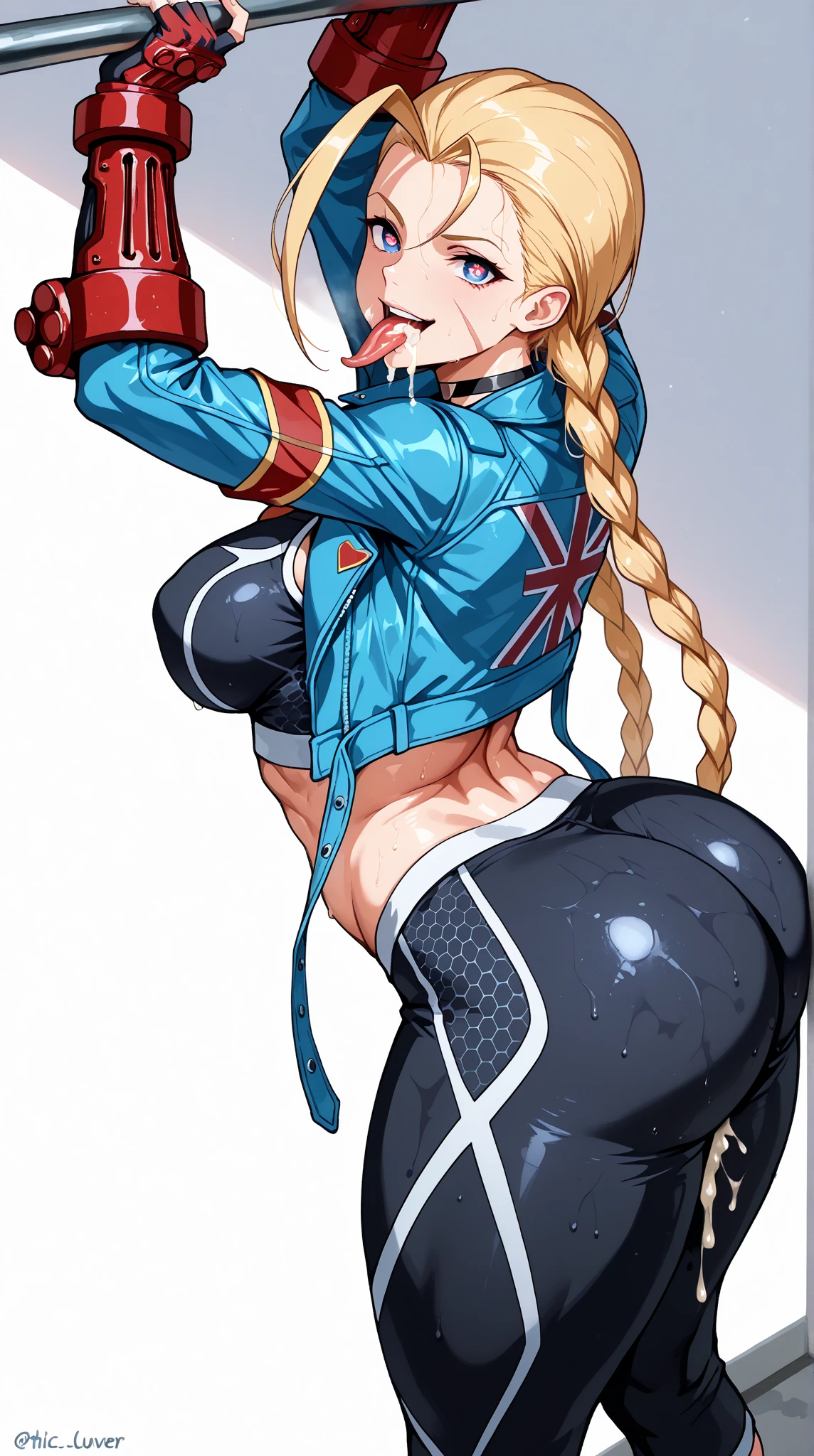 A woman without clothes, with huge breasts, super big ass, thick thighs, with blonde hair,