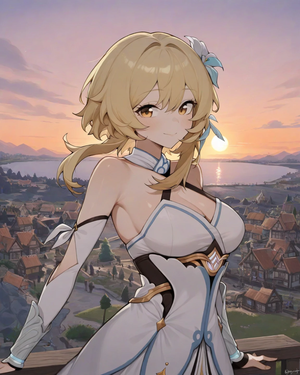 masterpiece, best quality, absurdres,shoulder level shot , richelieu \(azur lane\), richelieu, red purple eyes, blonde hair, cleavage, collarbone, detached sleeves, puffy sleeves, dress, large breasts, long hair, upper body, summer, sakura petals, sakura
<lora:AZ-RichelieuV4:0.8>