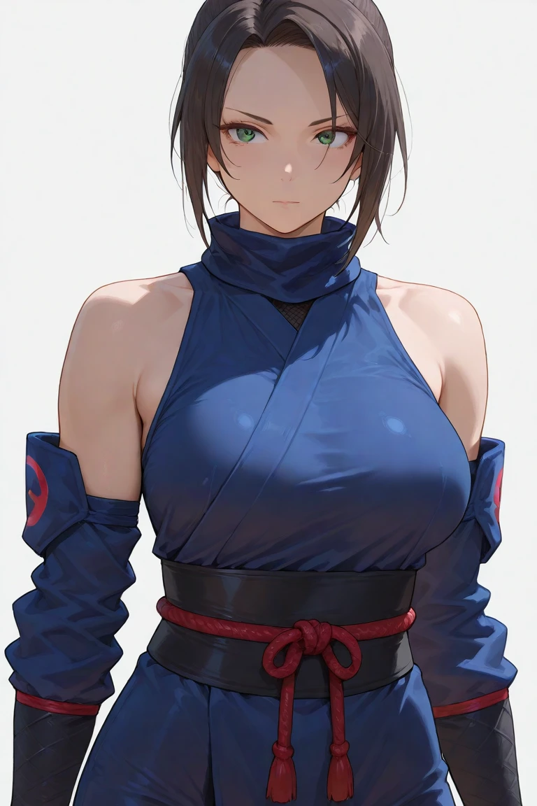 (masterpiece, best quality:1.2), <lyco:manyuuhikenchou_manyuu-10:0.9>, cowboy shot, solo, 1girl, manyuu chifusa, ninja, expressionless, closed mouth, looking at viewer, crossed arms, ponytail, japanese clothes, thighhighs, scarf, cleavage