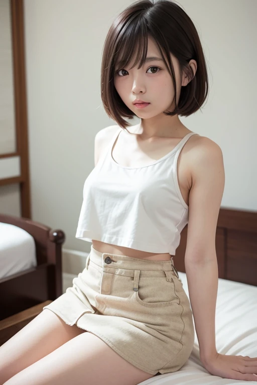 highest quality, masterpiece, High definition, 16k image, beautiful , Medium Bob Hair,明るい茶色のbeautiful髪, 明るい茶色のbeautiful目, (Plump and large breasts), High , Narrow waist, Short sleeve white blouse, Pleated skirt, High school girl sitting by the window in a cafe, blush, Beyond the Window, The rain falls quietly, 街の明かりがbeautiful景色を創り出す、((Sexy panties in full view:1.0))、((Spread your legs wide:1.6))