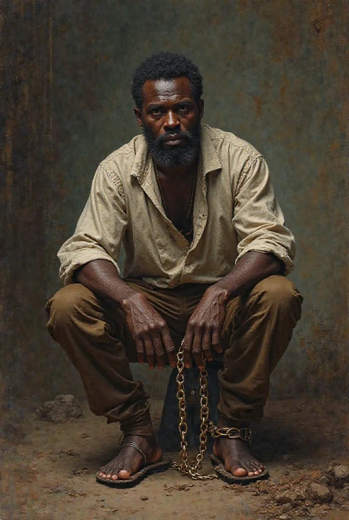 man, looking 50 years old, desolate, corn rolls, black skin, with deformity in his legs, focus on the deformed legs. Ancient setting, time before Christ.