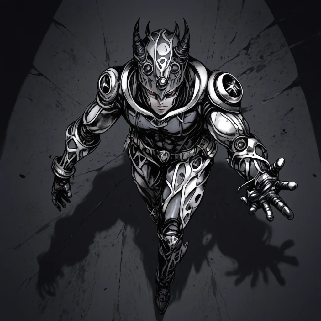 square shape, solo, (full body:0.6), detailed background, detailed face, (militarist authoritarian dictatorship theme:1.1), (glowing eyes:1.05), (angry battle-cry:0.8), dark fighter, gray clothes, spiked armor, cape, evil royal black crown, vultures in background, dungeon in background, misty dark sinister atmosphere, stormclouds, , monochrome, papercutting, <lora:papercutting:1>