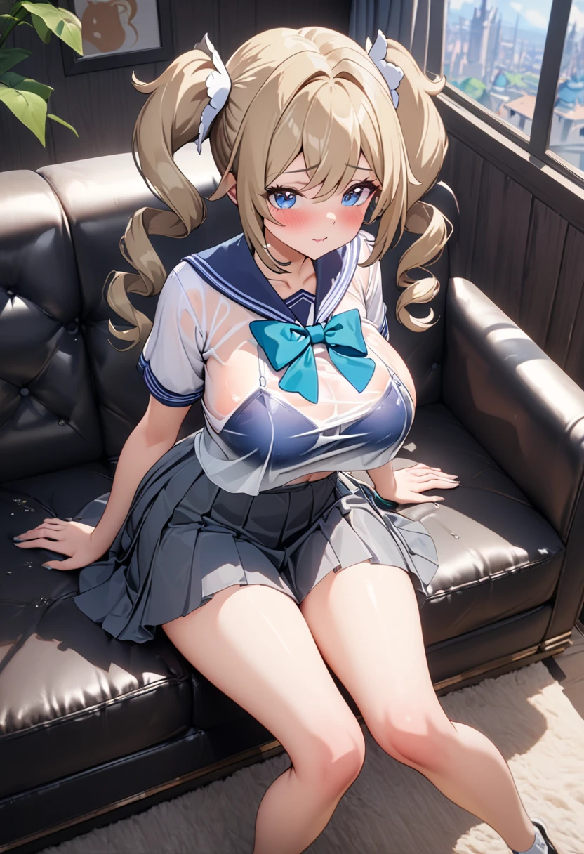 Oktoberfest、Squatting and spreading legs、Skirt flip、blonde、Long twin tails、smile、Big Breasts、Open chest、Baby Face