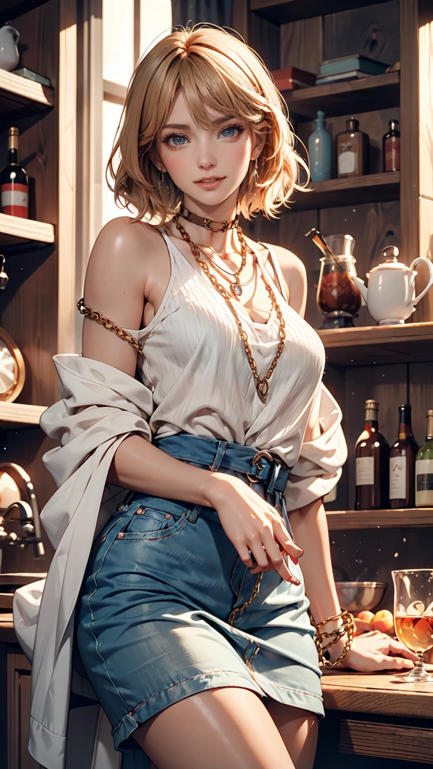 (8K, RAW Photos, highest quality, masterpiece:1.2), (Realistic, photo-Realistic:1.37)、Fashion model body type、Having her hair done、My chest is popping out、Wear accessories on your wrist、Wearing accessories on the ankle、smile、White woman、Platinum Blonde、blue eyes、Two Side Up((hair two side up))、Wear a see-through high-neck zipper-up dress、Wear mules、smile
、Tropical
