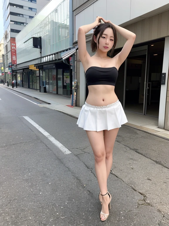 Mujer japonesa de piel blanca senos de talla grandes cuerpo completo perfecto con ropa casual negra y calzado deportivo