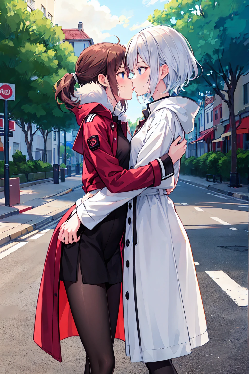 {perfect anatomy},((beautiful face:1.5)),((Pregnant: 0.8)), (((french kiss, 1 girl, 1homeless Old Man, hetero,kiss, french kiss, tongue kiss,looking at the viewer::1.2))),(Ahegao, blush, Sweat, Open mouth, Rolling eyes, Tears, Tongue out,)(Parted lips),(Closed eyes),(Feeling weak), best quality, (8k, best quality, masterpiece, ultra high res, , Super Detail), Ultra Detailed, Detailed Skin, (an extremely delicate and beautiful), BREKA,1 japanese beautiful airl, ShigureKaiSanKC, (sleeveless) shirt, (black and white) two-tone shirt, (black) pleated skirt, (black) thigh highs, (red) necktie, (white) belt, (black) fingerless gloves, (red) hand ribbon, hair over shoulder, hair ornament, hair between eyes, blue eyes,hair bow, long belt, BREAK perfect hands, detailed hands, best hands.
