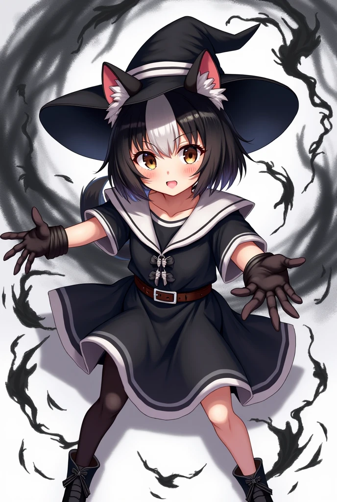 absurdres, absolutely resolution, incredibly absurdres, highres, ultra detailed
BREAK
(1girl, solo:1.4), beautiful and shiny skin, coquettish skin, dynamic angle, close-up, cowboy shot, smile
BREAK
witch maid, black cat tail, smile, black thighhigh, paw posing, leg up outside, paw, paw stamps, paw stamps, paw stamps
BREAK
nice hands, perfect hands,