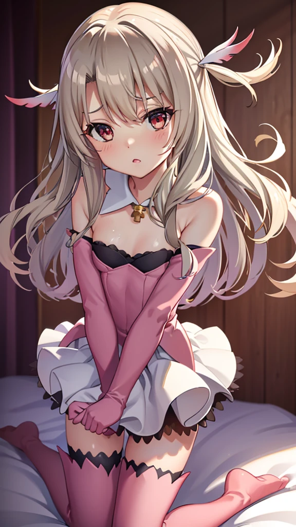 1girl,,tanned body,twintail,,,looking viewer,,,(((Gyaru))),glossy lips.(spoken heart),smirk,open mouth,,dress,off shoulder,miniskirt,thighhighs,my room,cleavage