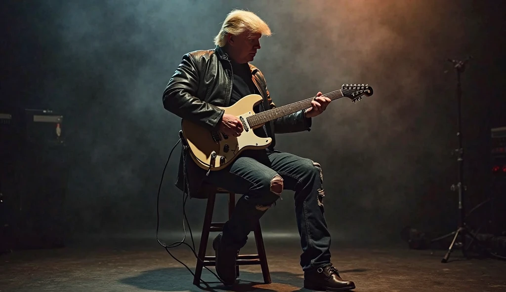 (best quality,4k,highres,masterpiece:1.2),ultra-detailed,realistic,photorealistic:1.37,donald trump,band,metal t-shirt,cargo pants,vans,be vocalist,pop punk band