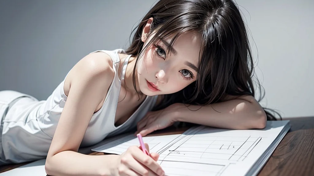 A woman investigating、Drawing a picture、4K、((Masterpiece))、(Delicate)