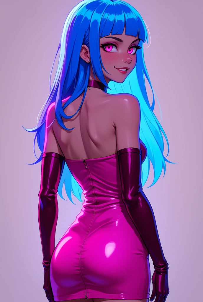 portrait Amidst mirror rooms and dark pink aquamarine hues, candid moments shine in a surreal engine-inspired masterpiece. Organic forms blend with neon light, echoing a hypnotic atmosphere