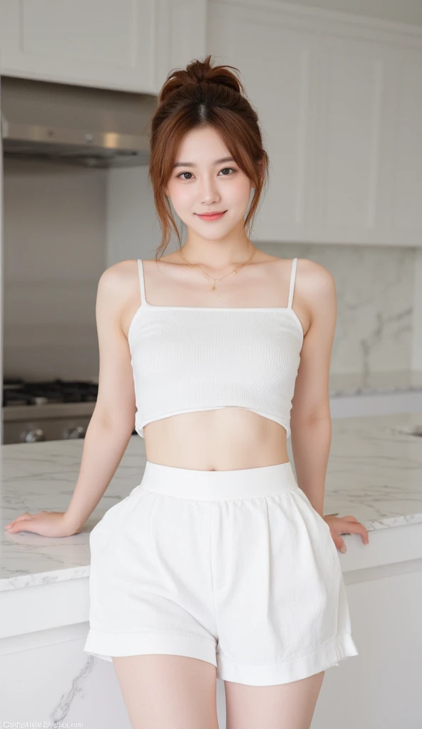 Highest quality, (beautiful)、university student、Soft 、smile、Belly button