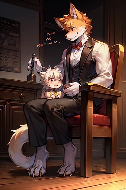 Mouse girl, Gold hair, gold fur, golden girl, mouse ears, pure gold mouse sleeps in a brown-haired man's lap, highest quality, high res, masterpiece, mature man