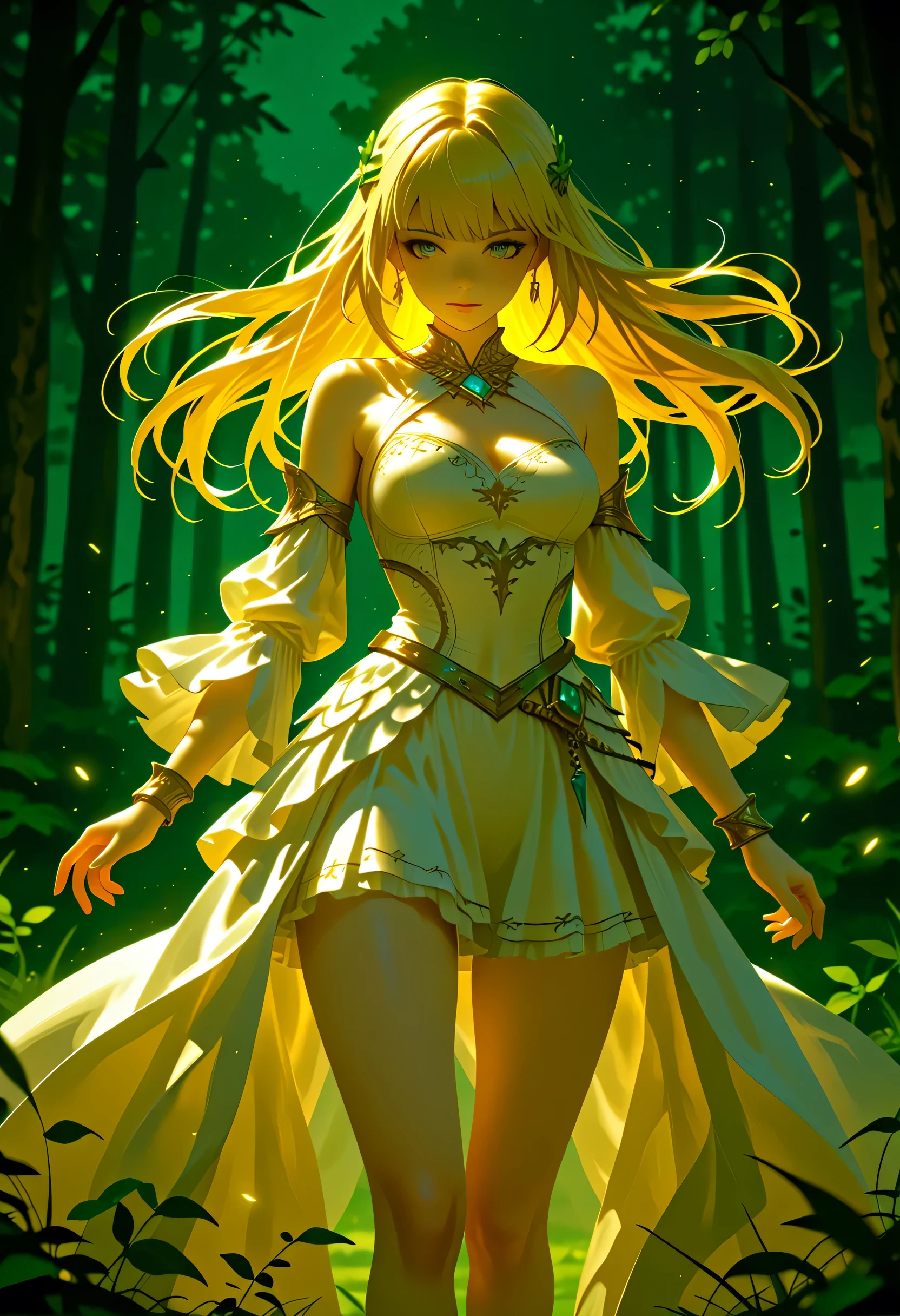 a fantasy beautiful bride walking in a fantasy forest, a beautiful bride best detailed face, dynamic hair color, dynamic hair style, the moon is rising there are star in the sky, romantic atmosphere , cinematic light, High Detail, Ultra High Quality, High Resolution, 16K Resolution, Ultra HD Pictures, Ultra Realistic, Clear Details, Realistic Detail, Ultra High Definition, Cinematic Shot, HCQ Style, Colorful