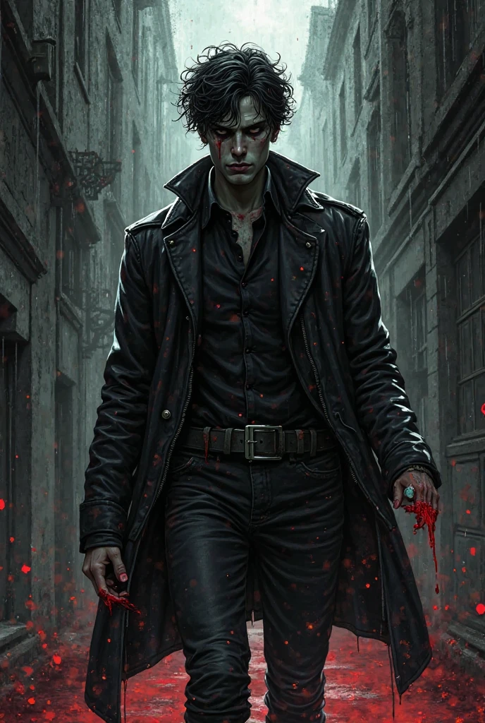 A male anime character who holds a scythe and he is a killer who is chasing his victims at night., and make his anime face very handsome