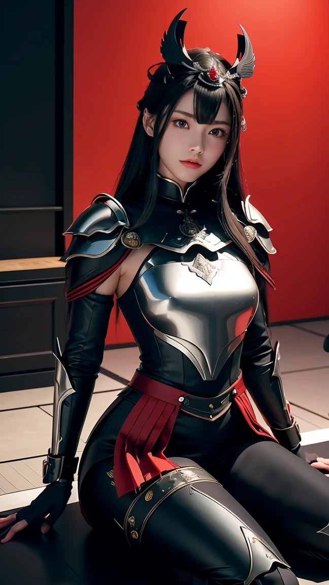 ((Masterpiece:1.2)), ((Best Quality, Highest quality)), ((Ultra-high resolution, UHD)), ((High-resolution RAW color photos, Professional photos, Extremely detailed photo, Sharp focus:1.2) ), (((accurate anatomy))), ((best anatomy hands)), ((best anatomy eyes, Very Detailed eyes, Double eyelids, looking at viewer)), ((Beautifully detailed lips)), ((Perfect Texture Hair:1.2)), ((Extremely delicate face, Very detailed face and skin texture, Glowing Skin, Shining Face, real Glossy skin texture, greasy face)), ((Perfect Slender Body of a Young Girl), ((Flat Chest:0.7), (Small Breasts:0.8)), Thin, Pure and Simple, (Natural makeup:1.2),
((intricate)), ((Very detailed)), (do not go beyond the edges of the image:1.65), (rating:safe), ((Dynamic angle)), ((Dynamic pose))
A girl, She plays the role of medieval character,
A knight, ((reddish brown hair, braid the whole head)), (((vermilion and black armor:1.3))), ((vermilion and black stockings, Decorated with Gold trim))
((Hold a big sword, alone in a Medieval country town))