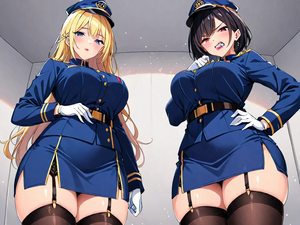 Create a 3D masterpiece packed with rich details. beautiful smile, female police officer, long-haired, wearing costume mini skirt open jacket without bra, beautiful breasts showing , sitting on a bus. 4K, surreal, realisitic