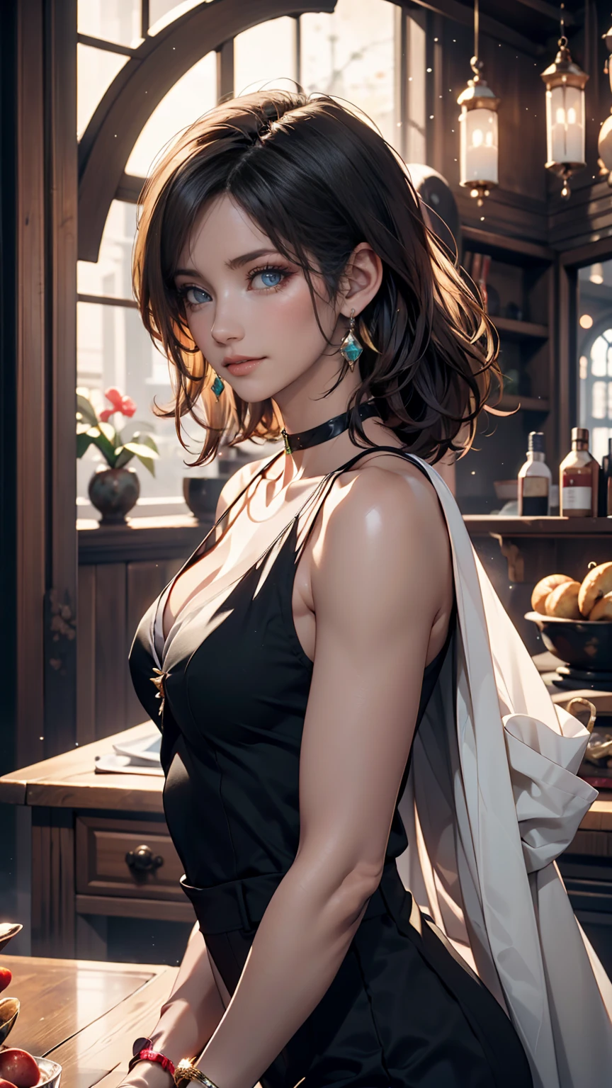 最High Quality, masterpiece, high resolution, 1 girl, Porcelain Dress, hair accessories, necklace for 1 person,  jewelry on kiss butt, beautiful face, on top of her body, Tyndall phenomenon, realistic, dark studio, Edge Lighting, two-tone lighting, ( High Detail Skin : 1.2), 8K Ultra HD, dslr, Soft light, High Quality, Volume Light,  , pictures, high resolution, 4K, 8k, blurry background,