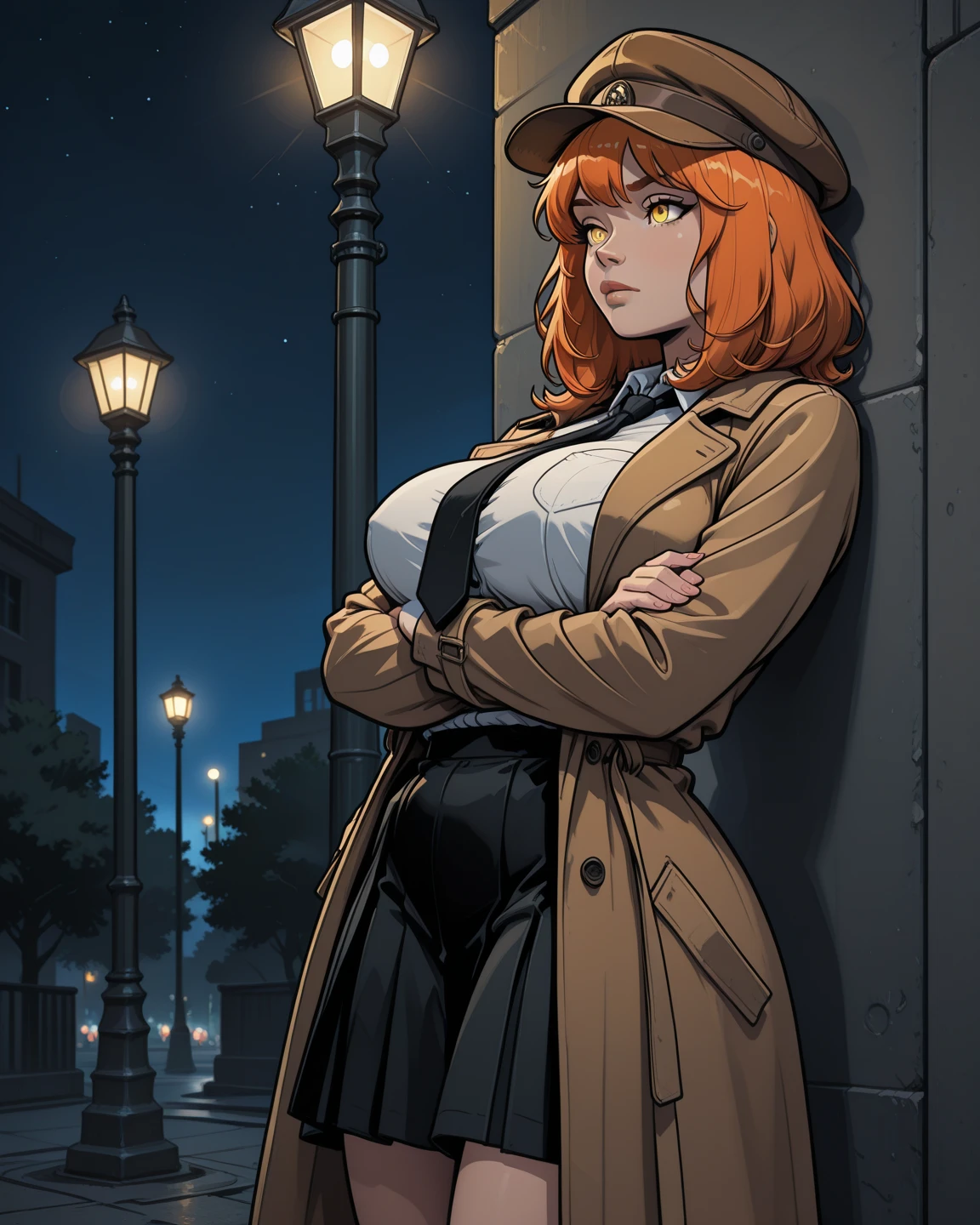 1girl, utsushimi kemii, boku no hero academia \\\\\ masterpiece, best quality, very aesthetic, absurdres, newest \\\\\\ slim body,///// by dodok,by nyantcha,cutesexyrobutts , by khyle,,//////light brown hair  , cap,  black catsuit .  , dark brown eyes, zipper running down the middle, left slightly down to reveal her cleavage, city

