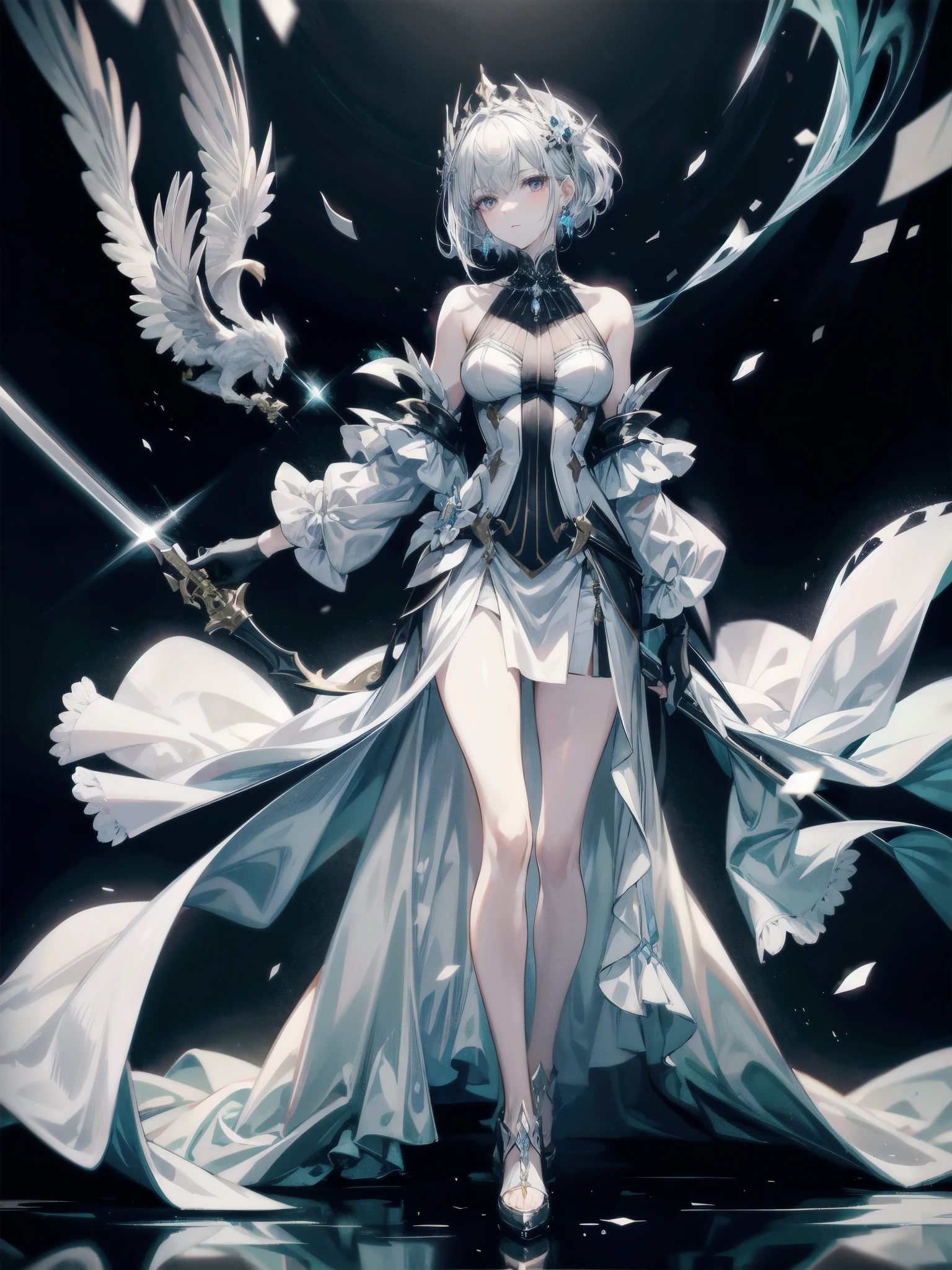  ((best quality)), ((masterpiece)), (detailed), 1girl, Character design, female, dynamic poses, long white grey hair, grey white eyes, very skinny, detailed, best quality, no accesoires around the neck, no shoes, prominent collarbones, skinny arms, flat stomach, visible hip bones, full body, blank white background, plain background, white background, red and white clothing, Bloodborne inspired, occult aesthetic, occult, detailed and intricate steampunk and detailed gothic, NSFW, Very dramatic and cinematic lighting, cosmic horror, grim-dark, side-lighting, perfect face, NSFW, Fluttering lace flared long knee length dress with frilly petticoats, knee length dress, pleated petticoats, petticoats gothic, complex lace boots, side-lighting, gothic aesthetic, wielding a mighty sword with mechanical components, mandalas, small breasts, a fairy, various different types of insect wings, NSFW, full body, whole body, body, plain background, white background, blank background, no background, white background NSFW, chains, full body, whole body, head-to-toe NSFW 