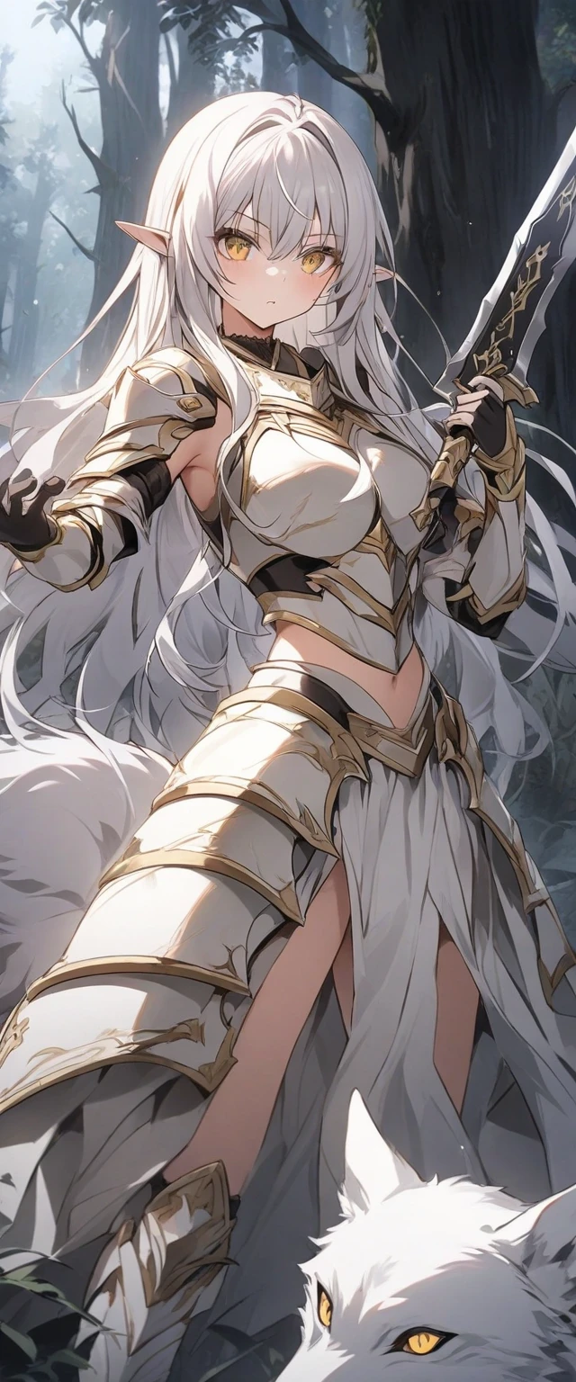 female, Jormungand, wolf form, white fur, mythical armor