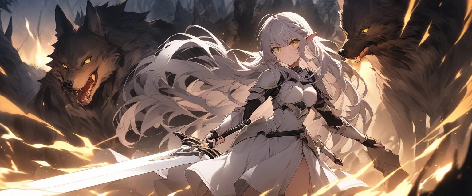 Dragon Girl,knight女孩,穿着knight铠甲的女孩,Breastplate,Skirt Armor,Arm Guard,Leggings,Bare thighs,丝绸Knee socks,Knee socks,White hair,Long hair,Single ponytail hairstyle,Dragon Horn女孩,Dragon Wings,Girl with wings,Dragon Horn,horn,巨Dragon Wings,White Wings,Dragon Tail,巨Dragon Tail,Long Tail,thick tail,Fat Tail,Smooth tail,White Tail,Scales,Scales衣服,knight,knight girl,Close-up above the waist,Upper body close-up,mature body