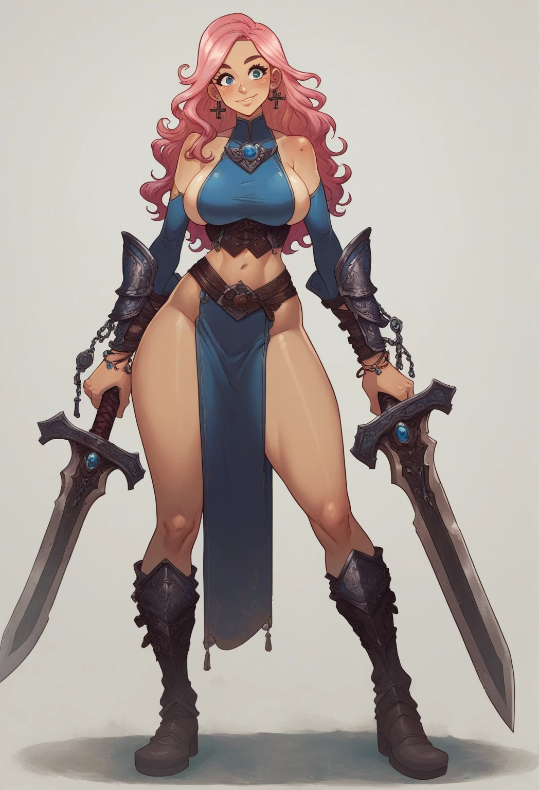barbarian in chainmail bikini, red hair, full body shot, fully armoured, blank background, white background