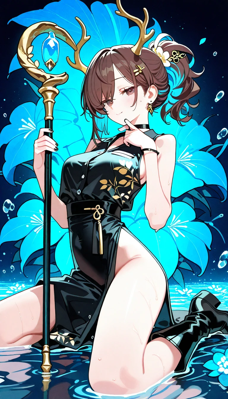 Himejima Akeno、long hair、(draw the eyes:1.2)、one person
、blush、smile
、(You can see her chest)
、(bare ass)
、squat
、Hold in mouth
、(white cheongsam)
、(highest quality)
、(fine skin:1.3)