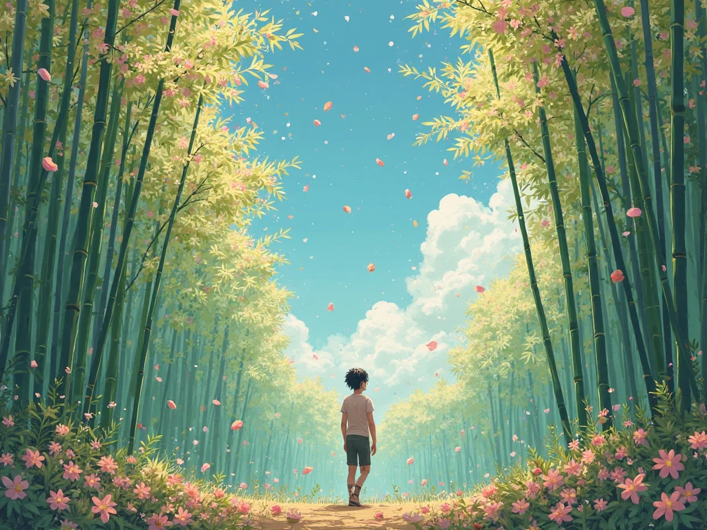 In the realm of digital art、A masterpiece unfolds before us, meticulously crafted by the brilliant minds behind Sea Art's artificial intelligence and AI painting technology.。「The Secret Garden of Kouhav1」This exquisite work of art entitled、It encapsulates the vibrant energy of a lonely boy embodied within him.。This scene is、Take us to a quiet and private corner surrounded by lush greenery.、Every detail expresses depth and emotion。 The boy had a shy look on his face.、Mr.々Standing alone in the middle of a quiet garden surrounded by colorful flowers。The sun's rays、