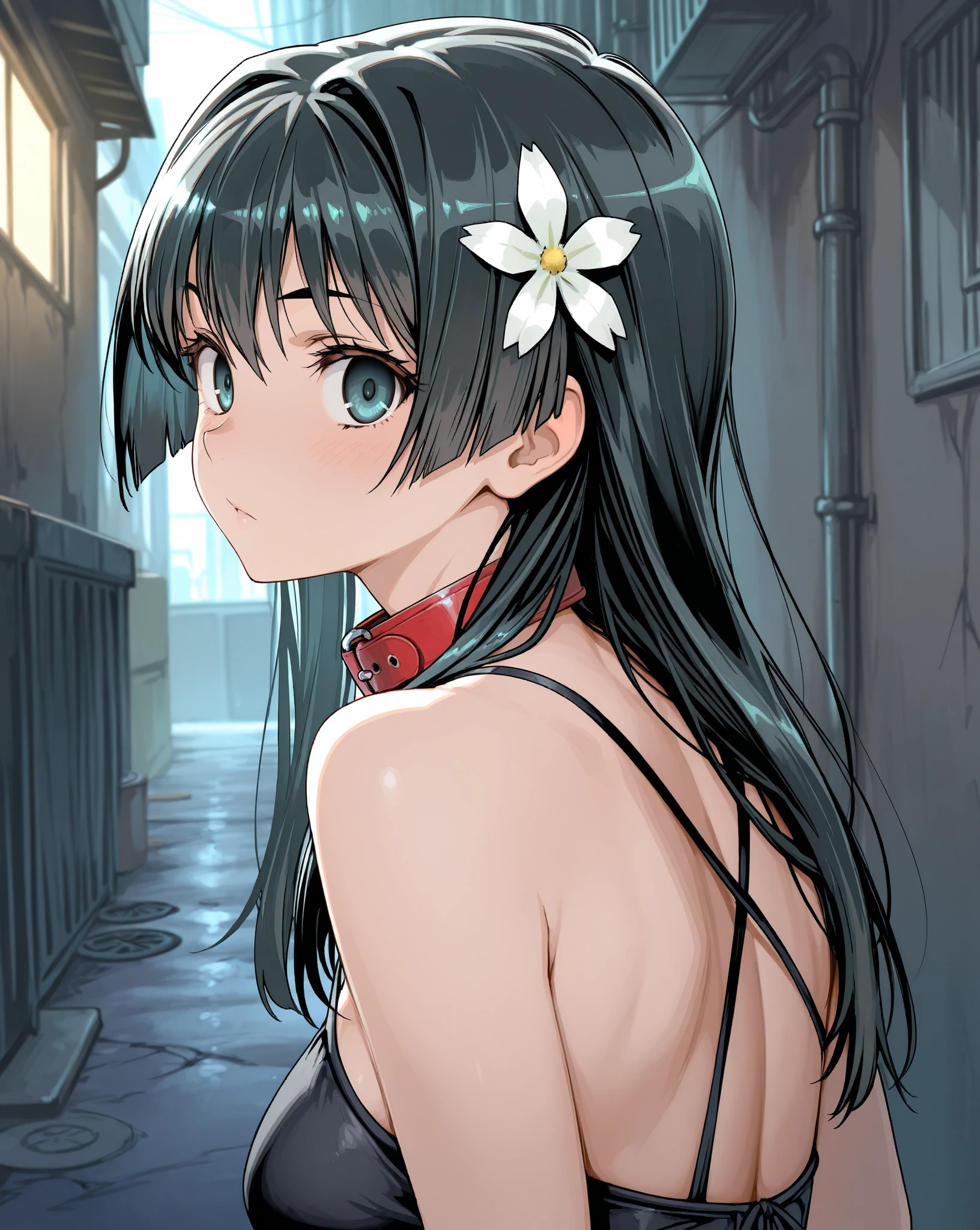 White hair band、Red eyes、Black Hair、Yor Briar、Beautiful woman swimming underwater、Dazzling Sun