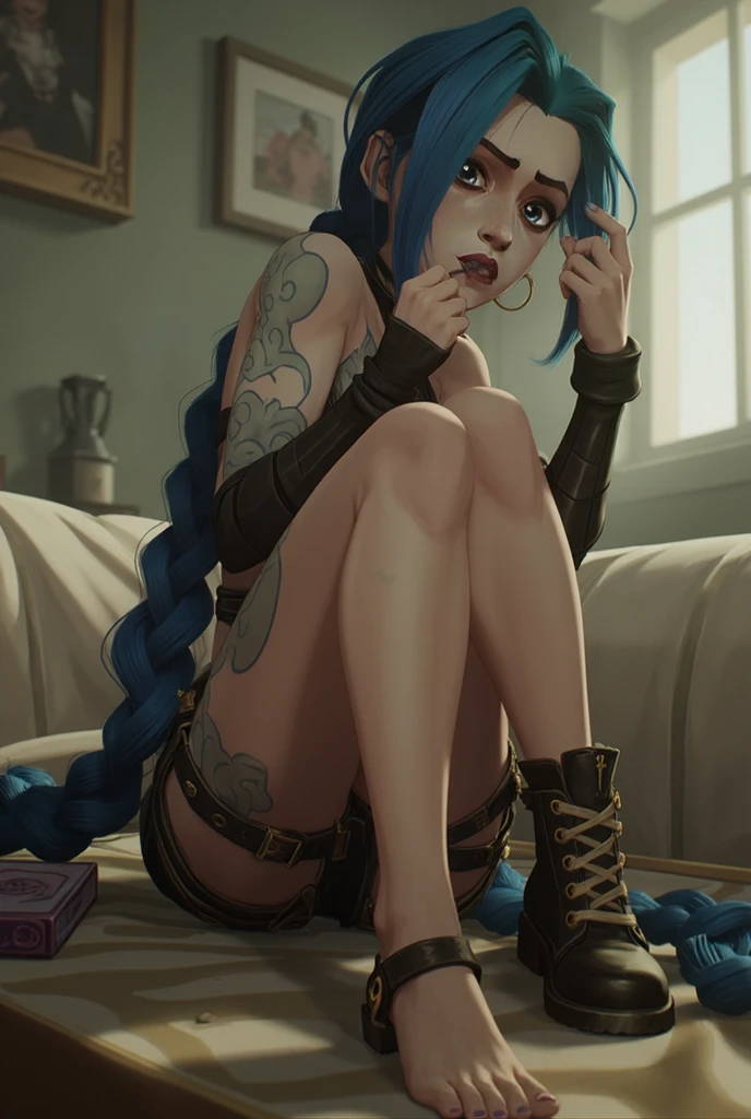 score_9, score_8_up, score_7_up, <lora:AsuraLycoXL:1>,
(skindentatio:1.3)rating_explicit,
, six pack, salvia dripping,
(((solo))),
(((1girl, long hair, twin braids, bare shoulders, choker, midriff, belt, blue and purple nail polish, tattoo, bandaid on leg, striped, loop earrings, bikini swimwear, slippers, slightly tanned, tanlines))),
(((skindentation:1.3))),(((Breastdentation:1.3))),
large areola, big areola, sexy side nipple, exposed sidenipple, (((slim waist, wide hips, thin, slightly thick legs, skinny arms))) ,exposed sidenipple, medium breasts,
extrem trembling, trembling, visible trembling, quivering, quiver
(((sitting, back stretch, movment lines, wet pussy, feet)))
(((front view, angle shot,))),
(((brick walls, street, gress pot, night, grafitti)))