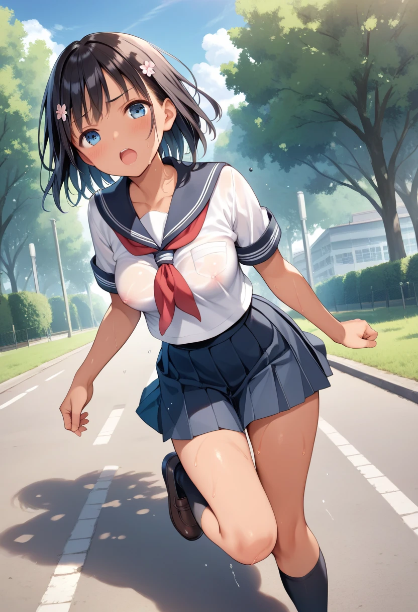 nsfw, masterpiece, best quality, highres, BREAK, (saidr:1.2), , modern on bridge evening, , golden, three-quarter view, head in hands, , mature,, , @vf_random:face, masturbation, panty lift, show off pussy, bottomless, pussy juice, show off nipples under white shirt,