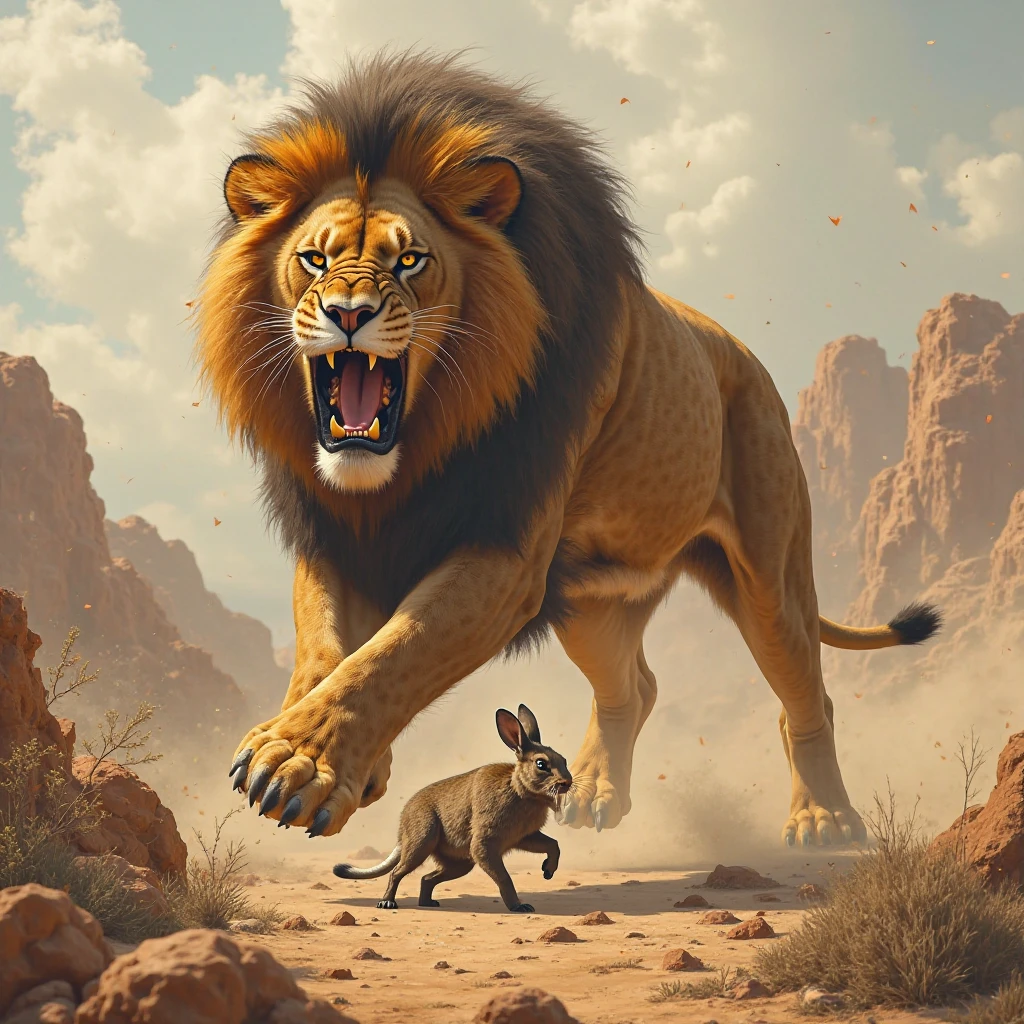 Angry lion hunt goat with blood