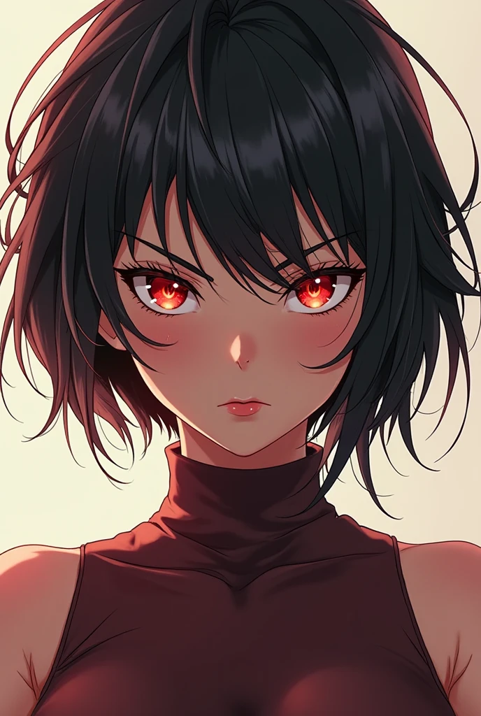 naughty man, 15year old, um pouco feminino mas naughty man , Caucasian skin, black hair but red at the ends, greeneyes, black clothes but the shoulders are open.